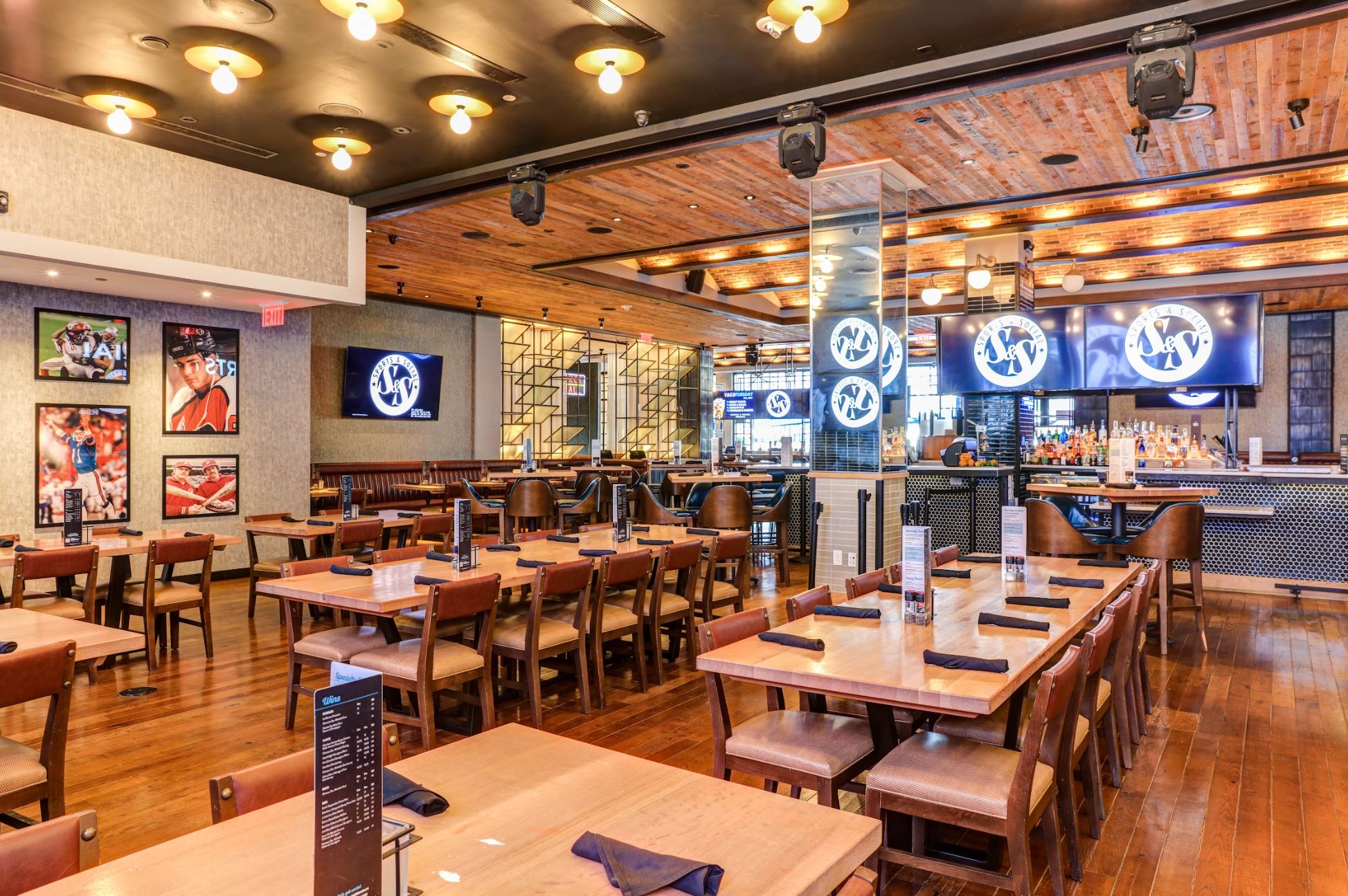 Sports & Social Allentown location dining area and bar.