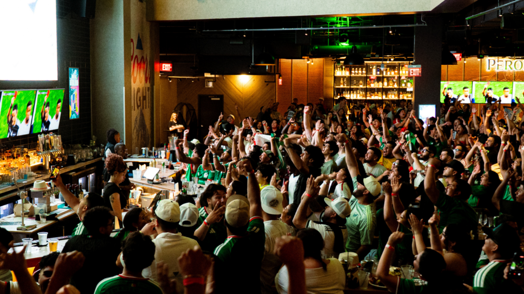 Mexico soccer fans at Sports and Social watching world cup