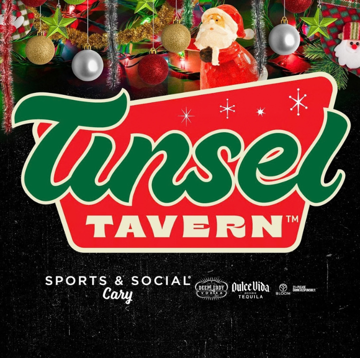 Tinsel Tavern is BACK and will be opening at Sports & Social Cary this November as an immersive holiday experience. The space will feature an explosion of tinsel and twinkling lights, holiday-inspired cocktails and small bites, several unique photo opportunities and themed holiday events. Open Thursday, November 12 - Sunday, December 27 | Closed Thanksgiving Day (Nov. 26), Closed Christmas Day (Dec. 25)