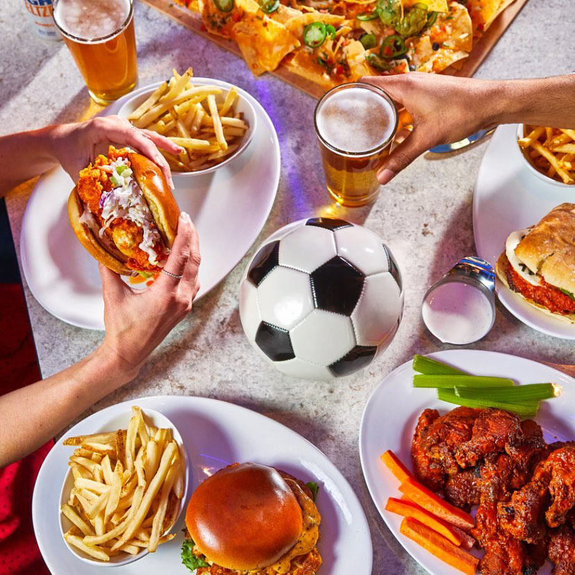 food that can be enjoyed during family friendly soccer watch party at Sports & Social